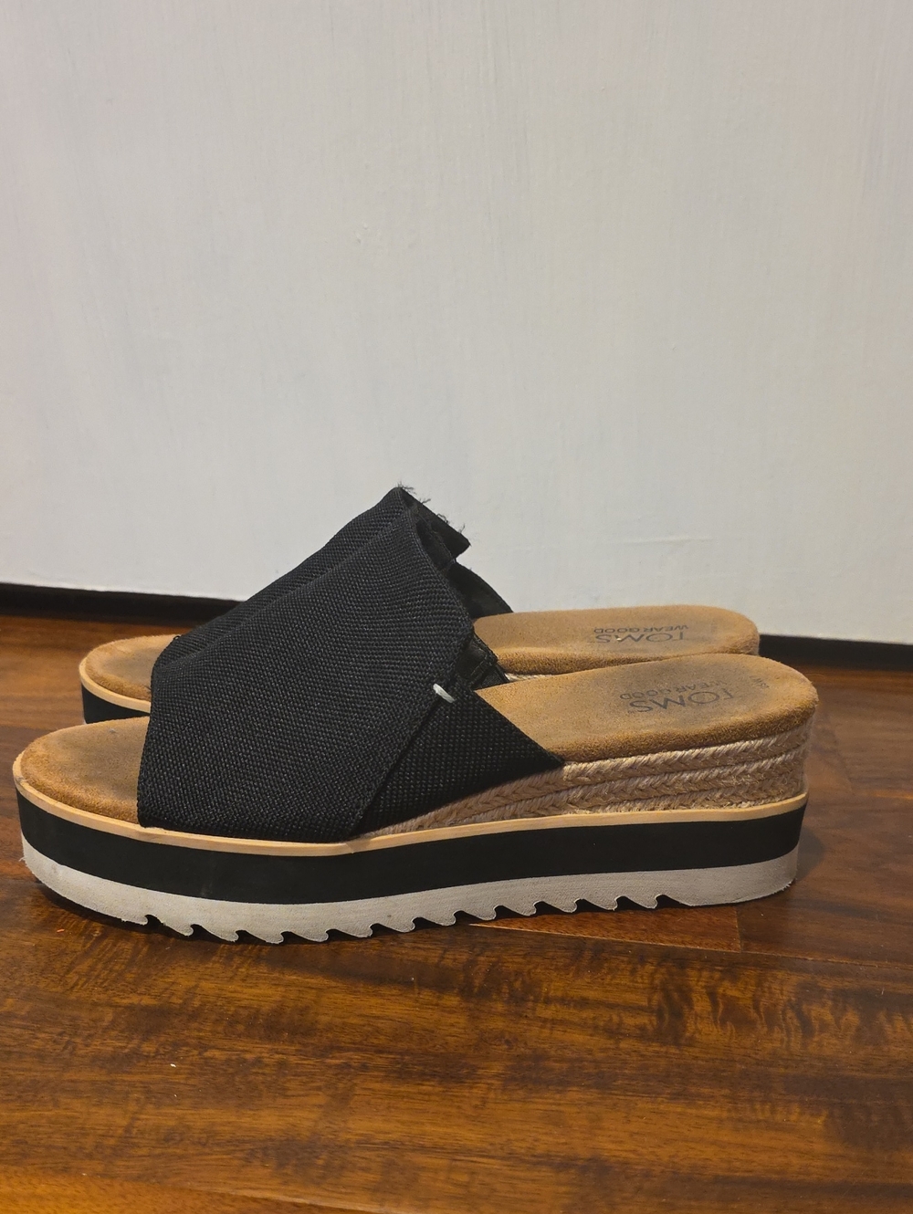 TOMS Black Canvas Platform Slide Mules